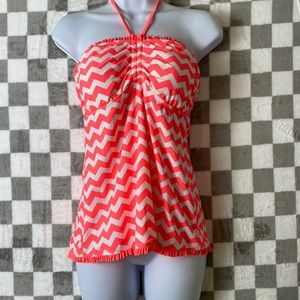 Arizona Jean Co. neon Porange Pink and White Zigzag Pattern Swim Top (no bottom)